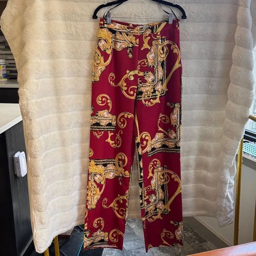 Baroque Print Red Pants